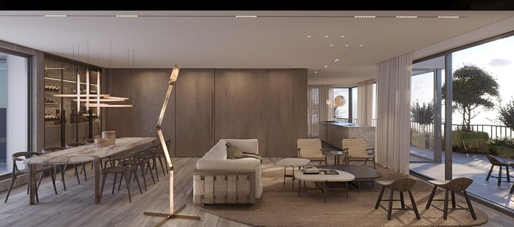 HaShlosha, German Colony: open-plan living room (rendering)