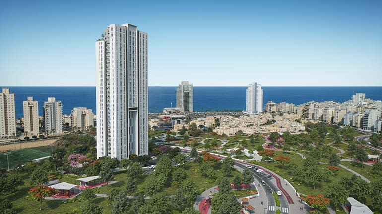 Hofim WEST, new construction in Park HaYam (NAT 600), Netanya: tower near the sea (developer rendering)