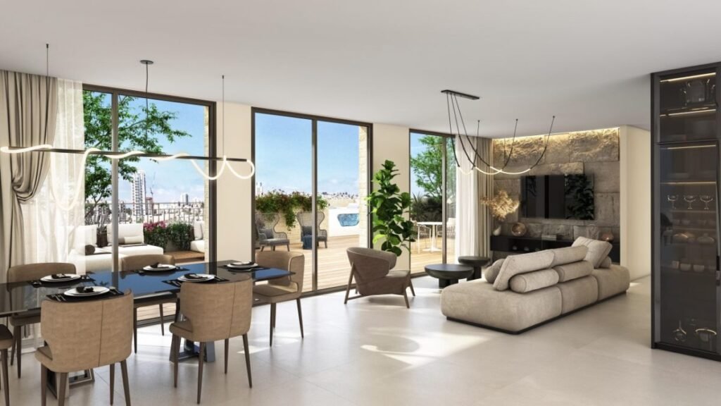 Horkanya 22, Rassco: living and dining room (developer rendering)