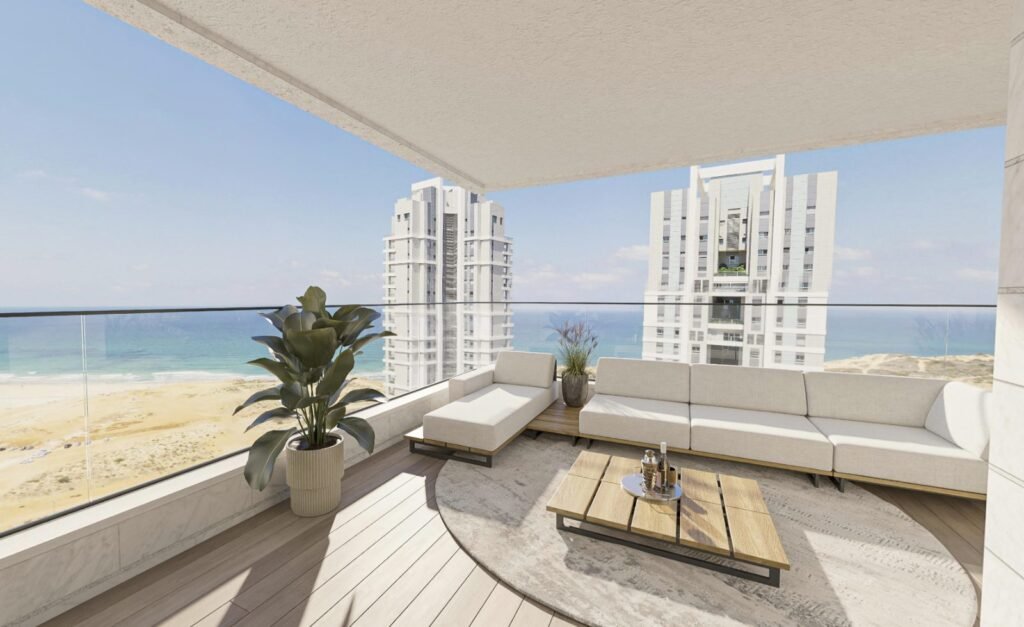 Sea You, Netanya: penthouse living room with beach view (developer rendering)