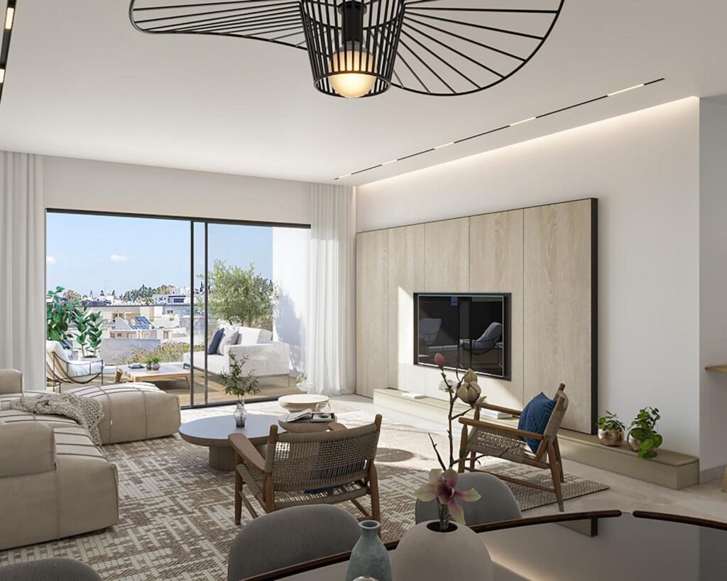 Story Galei Yam, Netanya: living room and balcony (developer rendering)