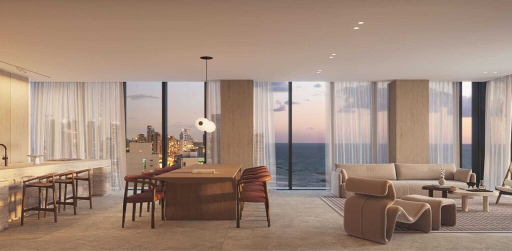 The Esther, Netanya: living room facing the Mediterranean (developer rendering)