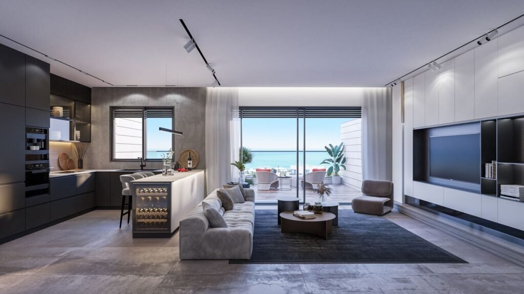 YAMA, Ir Yamim, Netanya: living room with sea view (developer rendering)