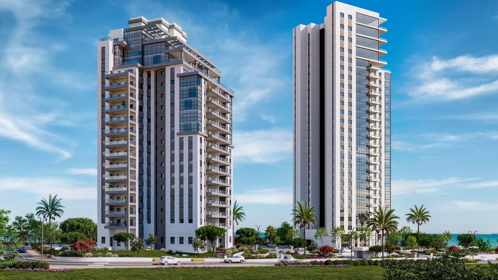 YAMA, new construction in Ir Yamim, Netanya: the two towers by the sea (developer rendering)